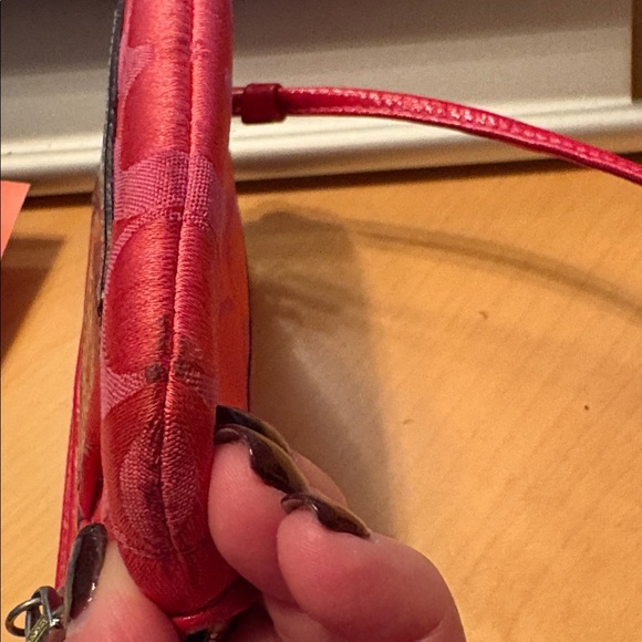 Coach Poppy Red and Pink Wristlet with Silver Logo - Picture 5 of 5